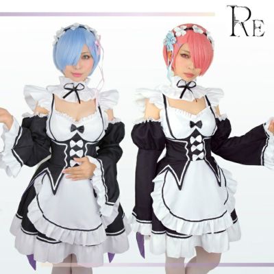 P⑤1 レディース コスプレ 衣装 エプロン レム ラム メイド服 黒 定番